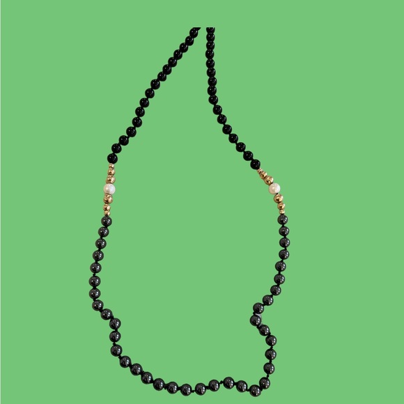 NECKLACE ONYX,14k GOLD, PEARL, HEMATITE LONG 19” long - Picture 6 of 11